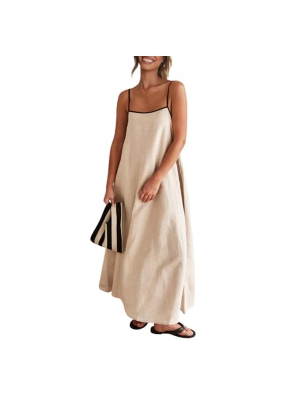 Women's Linen Maxi Dress Casual Flowy Spaghetti Strap Sleeveless Beach Sundress